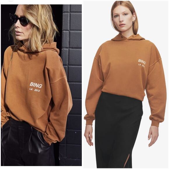 Anine Bing NWT Rowe Rare Camel Oversized Hoodie Sweatshirt XS - Picture 1 of 7